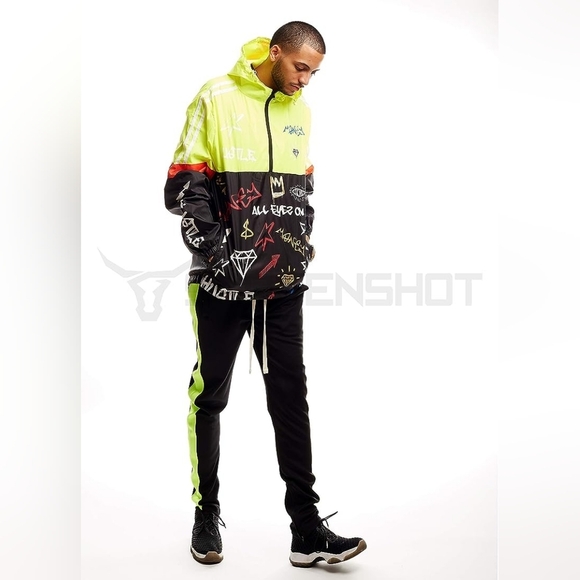 New Men's Graffiti Lightweight Urban Windbreaker Hoodie Multiple Sizes - Picture 2 of 6